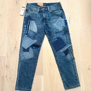 NWT Polo Ralph Lauren 25 Y2K Indie Sleeze Hippie Patchwork Crop Boyfriend Jeans
